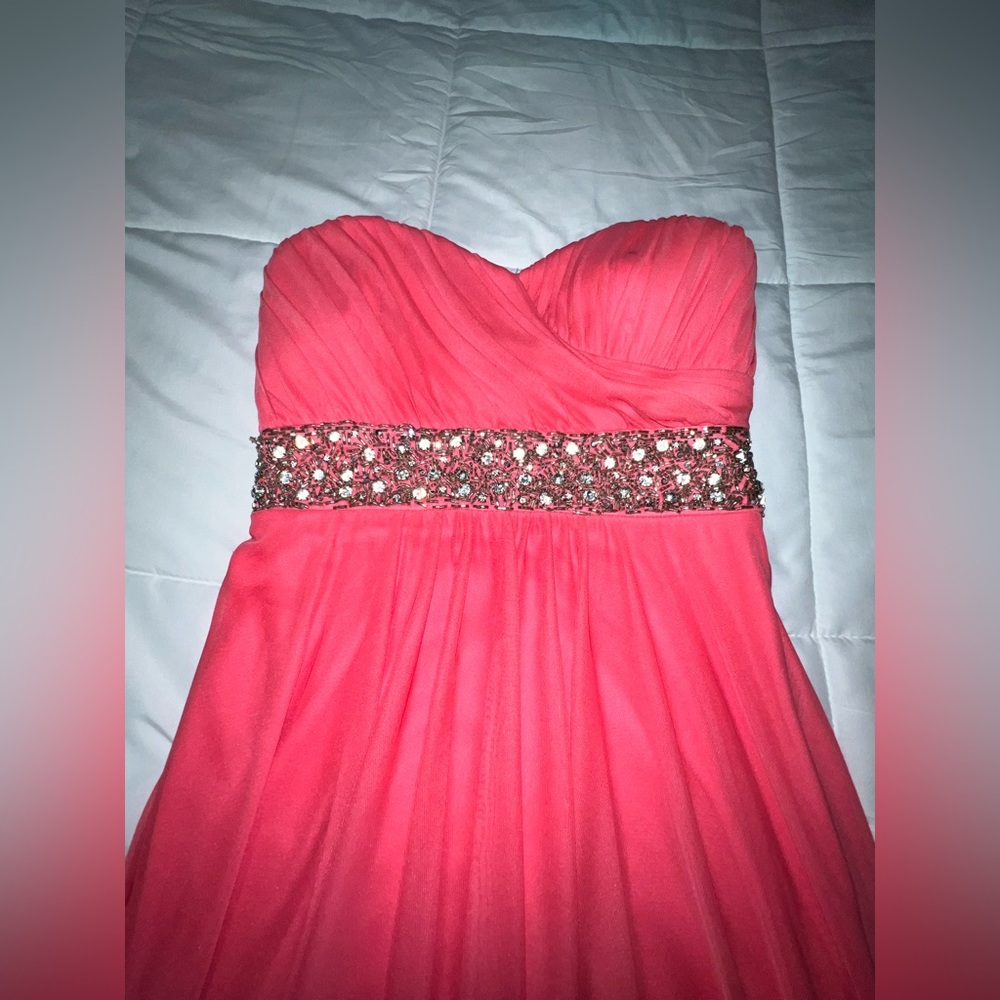 bandeau pink/coral prom dress